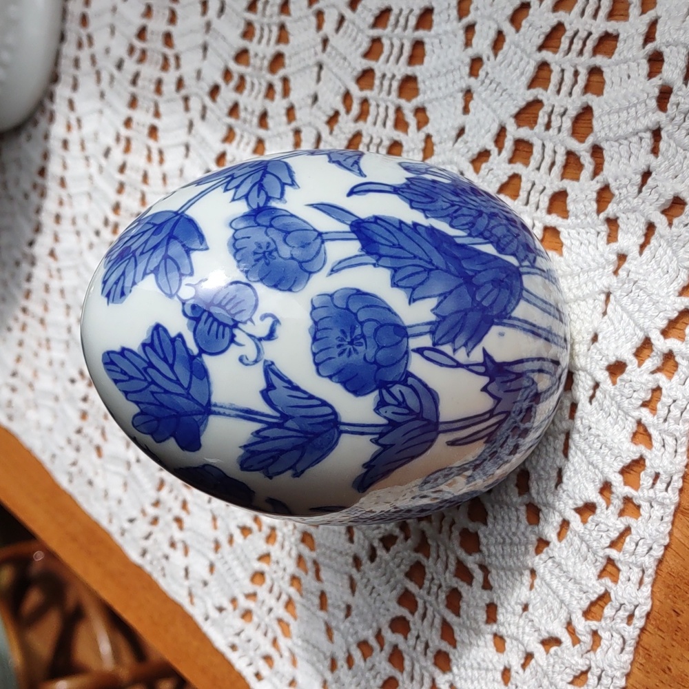 Blue and White Hand Painted Ceramic Egg